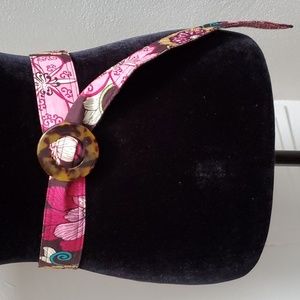 Vera Bradley Retired Boho Chic Floral Fabric Belt w/Round Tortoise Belt …
